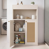 Bathroom Floor Storage Cabinet with Rattan Doors