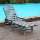Outdoor Chaise Lounge Chair Plastic Adjustable Recline Gray 43"