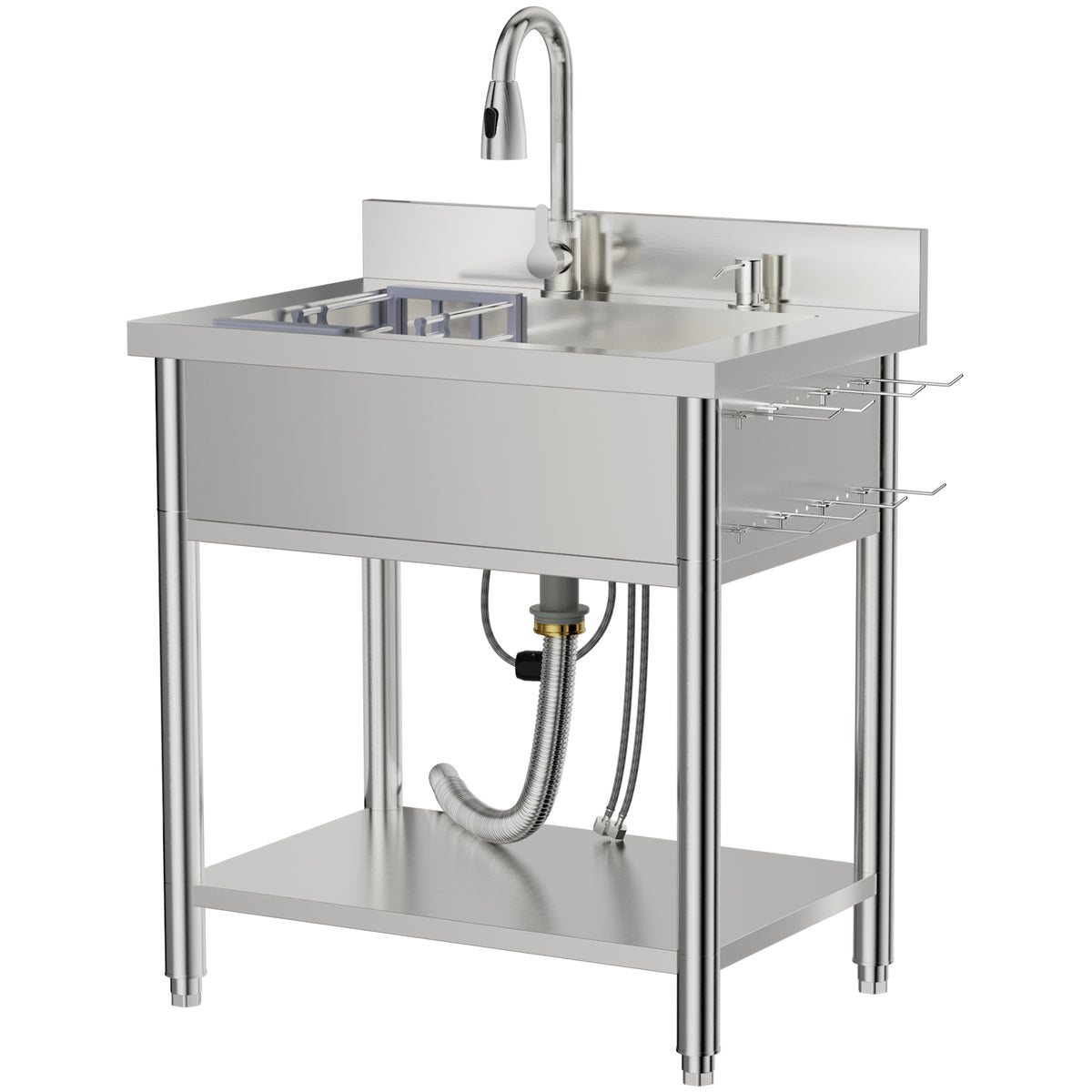 Stainless Steel Utility Sink, 29.5" Freestanding Single Bowl Laundry Sink
