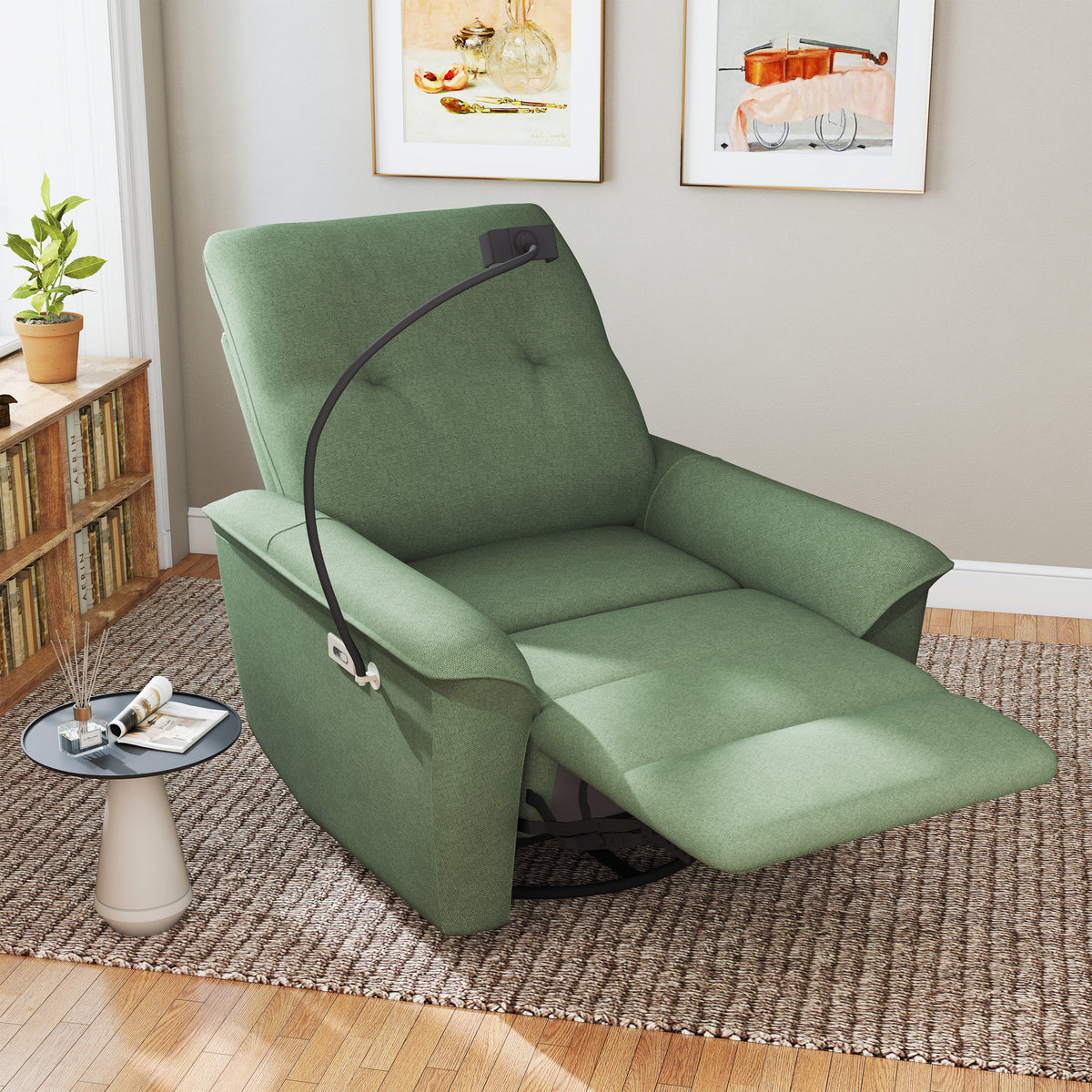 Velvet Recliner Swivel Power Dark Green