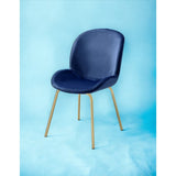 Side Chair Set of 2 - Modern - Velvet - Blue with Gold Legs - Armless