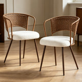 Set of 2 Metal Dining Chair Beige/Dark Walnut