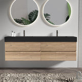 72''(36Inch*2) Bathroom Vanity with Matt Black Engineered Quartz Sink and Rou...