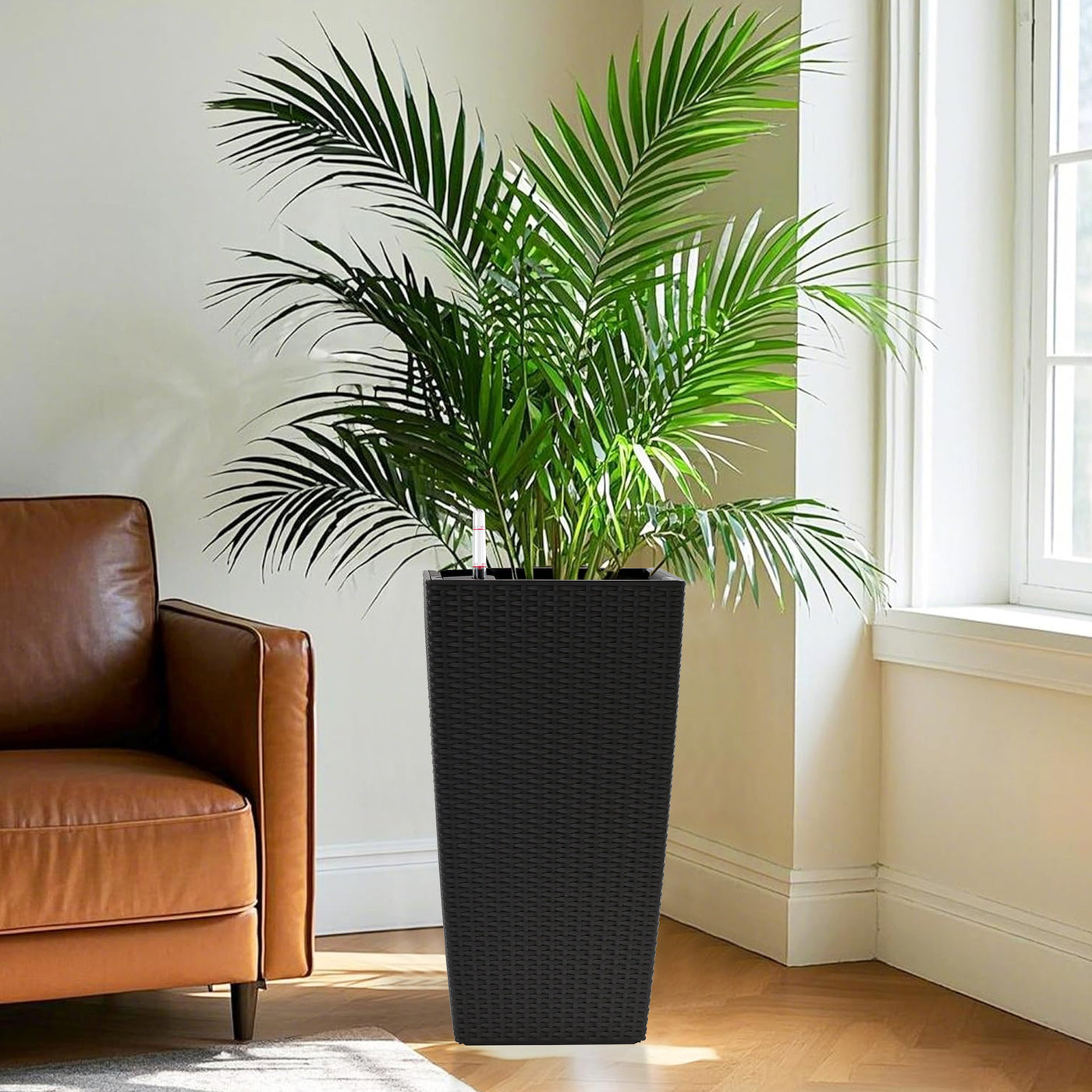 2-Pack 22" Square Rattan Planter with Auto Watering System