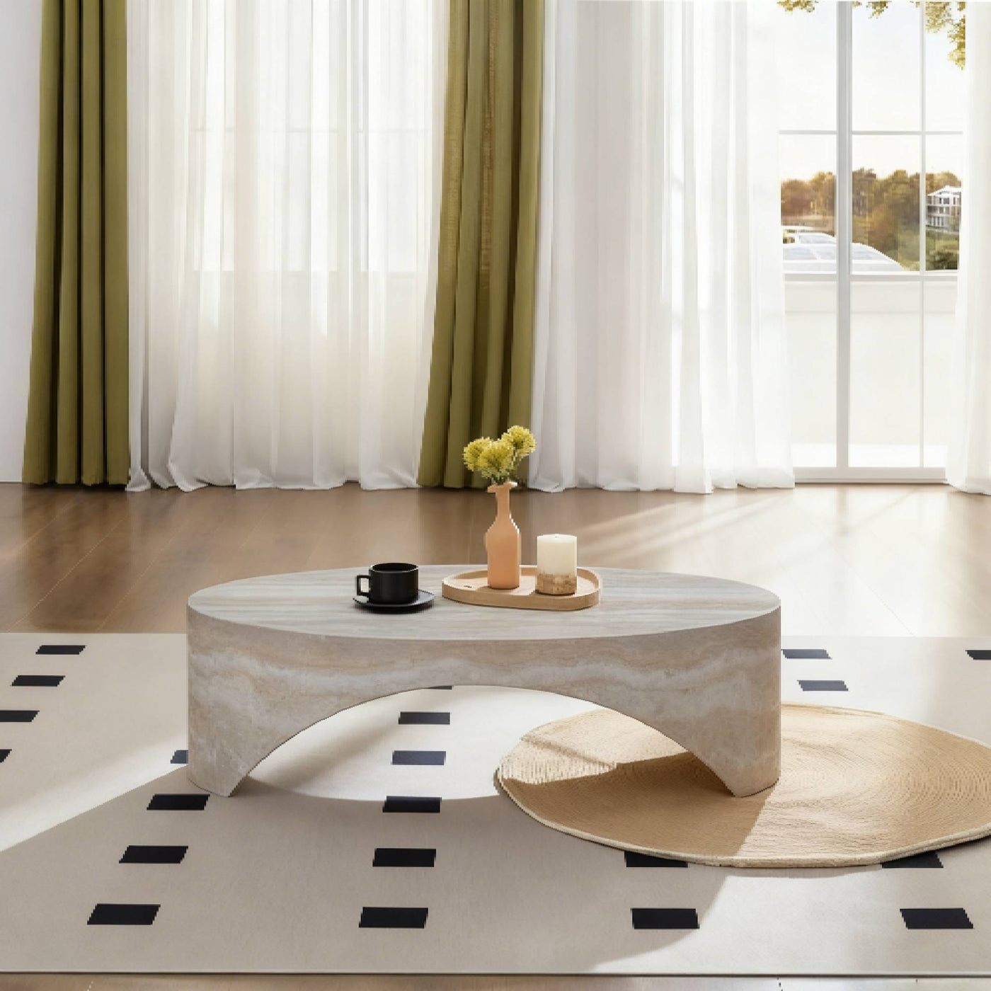 Oval Natural Marble Coffee Side Table for Living Room