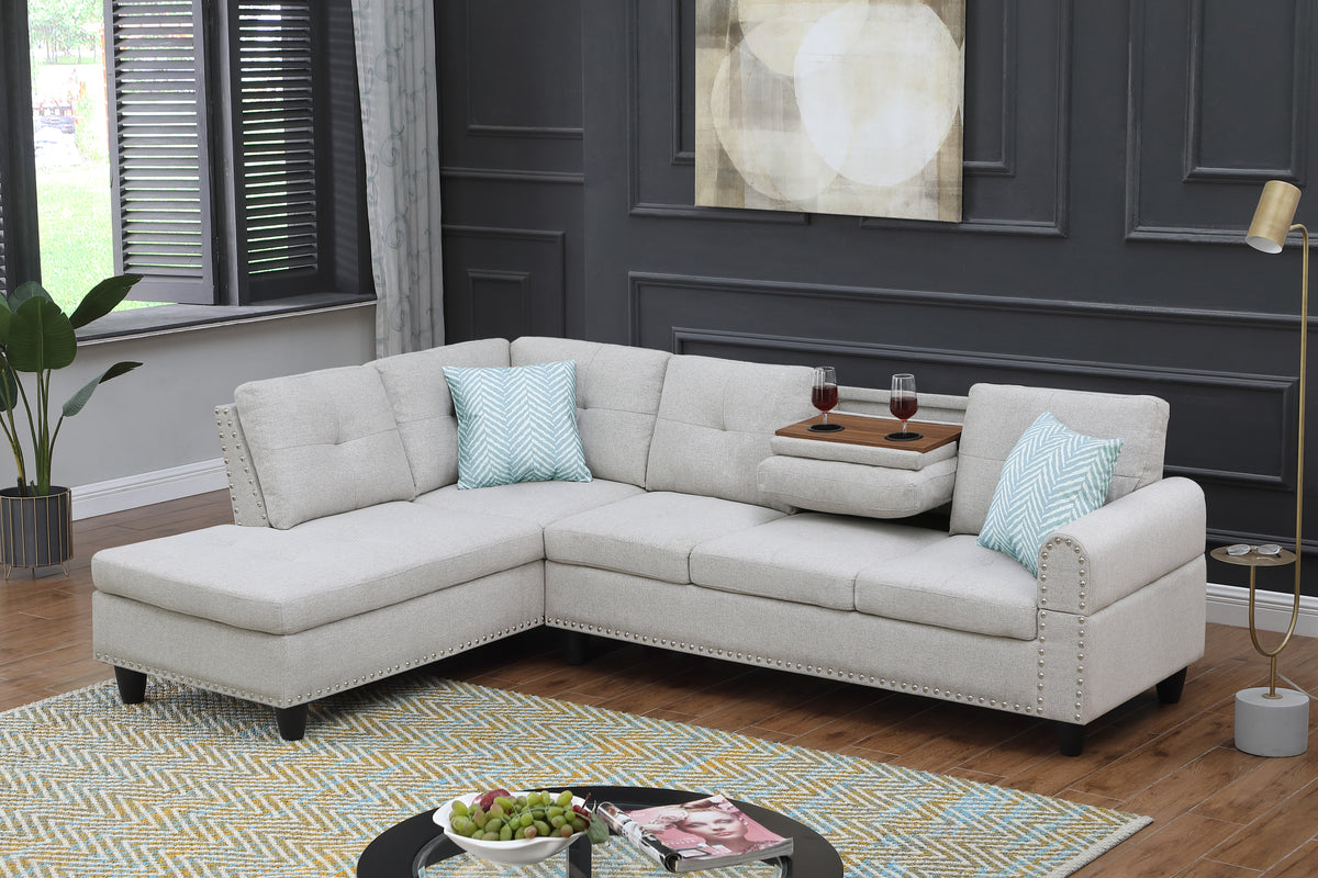 Linen Sectional Sofa with Chaise Light Gray 98"