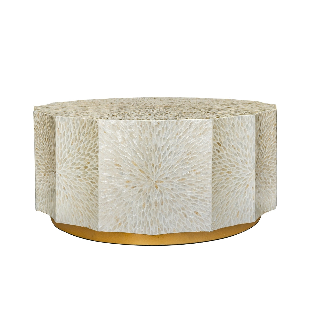 Geometric White Black Capiz Coffee Table Wooden Base 35.5