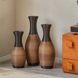 Hand-Woven PVC Rattan Vases Set of 3, GreyBrown