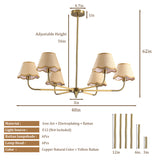 38" Gold 6-lamp Chandelier with Hand-Woven Rattan Lampshade