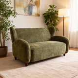 Nordic Chenille Loveseat 58" Curved Backrest Olive Green