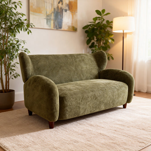 Nordic Chenille Loveseat 58" Curved Backrest Olive Green