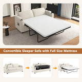 Beige Corduroy Sleeper Sofa Loveseat Full Mattress USB