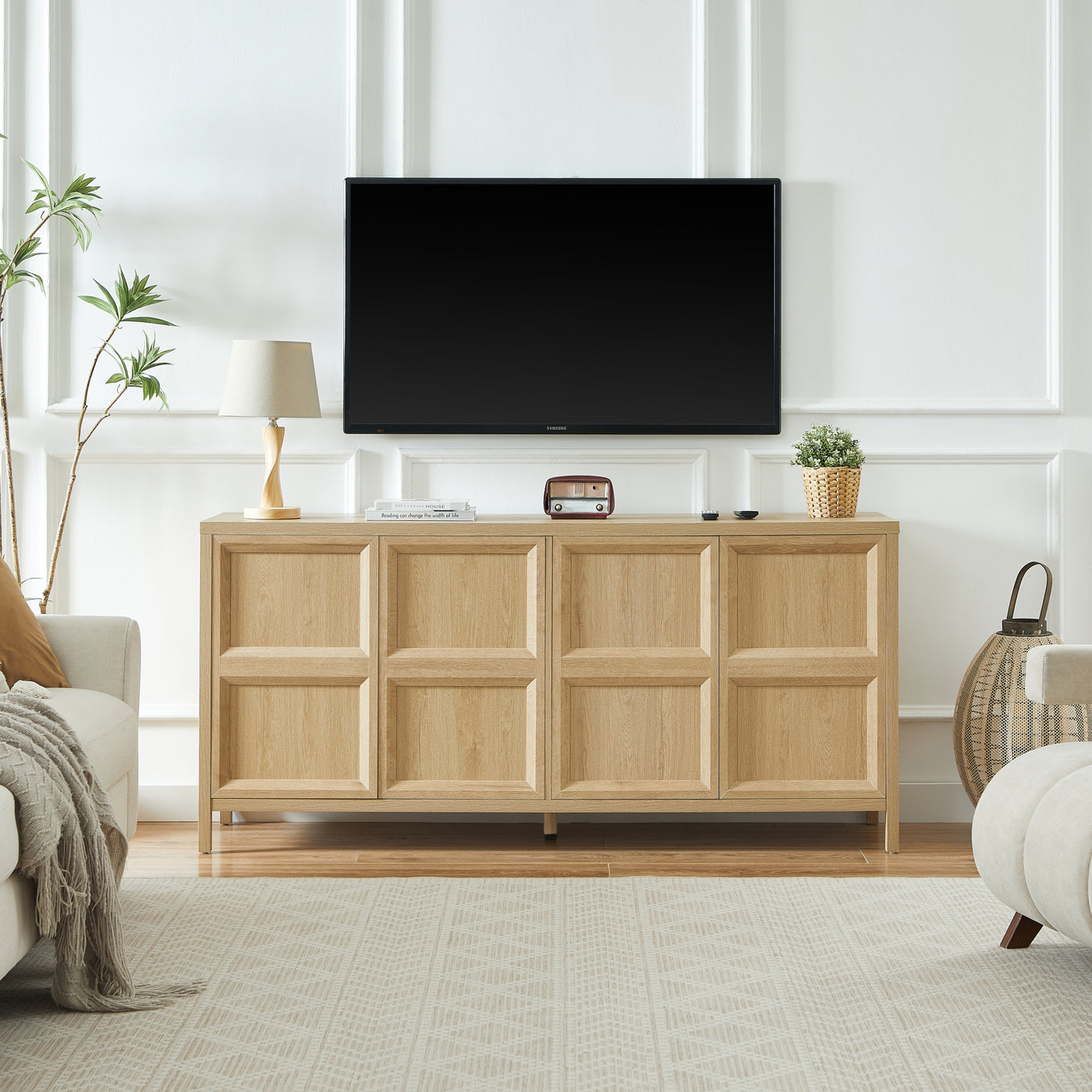 67" Modern Sideboard Storage Cabinet Soft-Close Oak