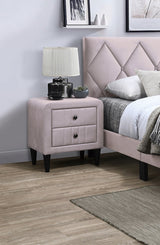 Light Pink Velvet Nightstand with 2 Drawers, Sleek Design, Tempered Legs