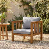 Acacia Wood Club Chair with Cushion, Adjustable Feet