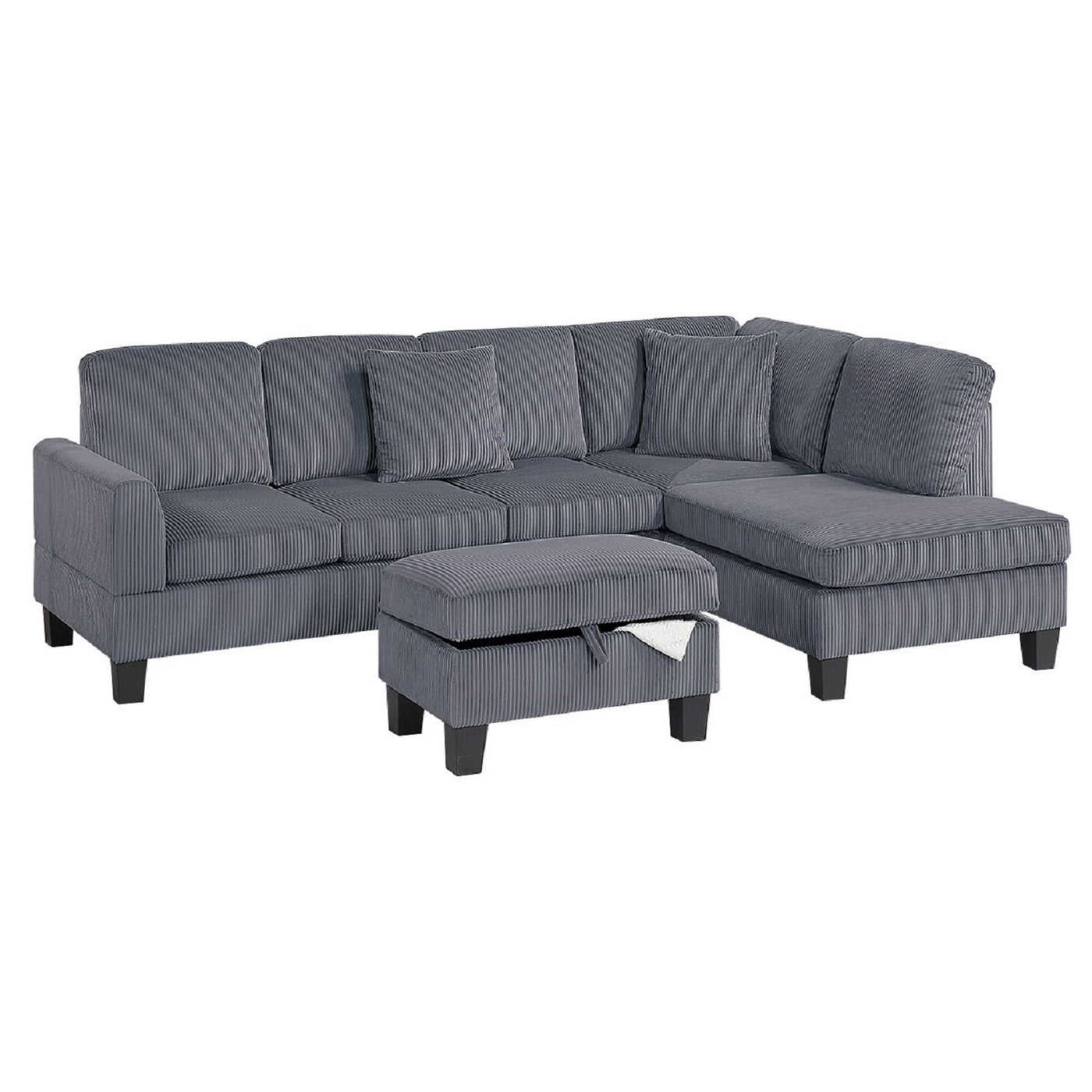 Dark Gray Corduroy Sectional with Storage Ottoman and Chaise