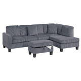 Dark Gray Corduroy Sectional with Storage Ottoman and Chaise