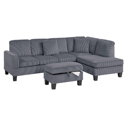 Dark Gray Corduroy Sectional with Storage Ottoman and Chaise