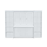 White Full Size Murphy Bed with Desk and Bookshelf, Pine Wood+MDF, 110.3''L x 79.8''W x 82''H