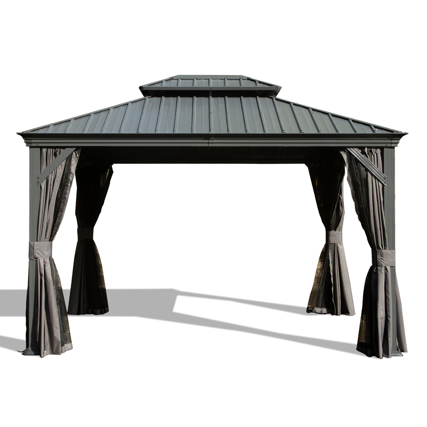 12' X 14' Hardtop Gazebo With Drainage System, Grey