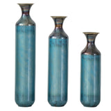 3-Piece Droplet Floor Vase Set Aqua Blue 20-28 In