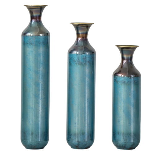 3-Piece Droplet Floor Vase Set Aqua Blue 20-28 In