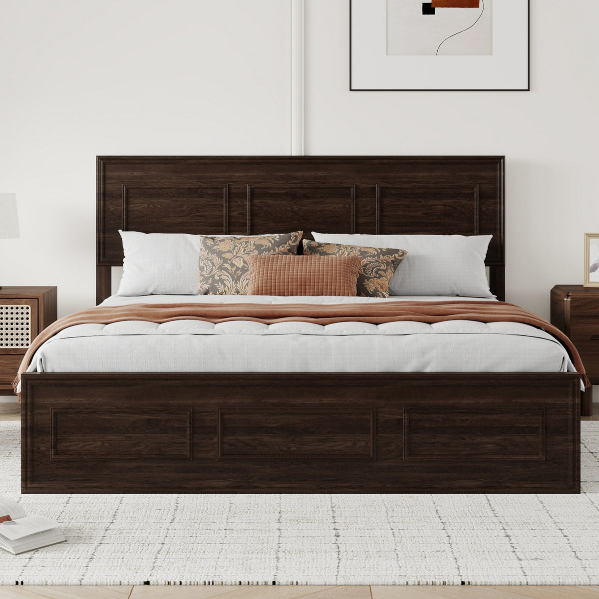 Queen Pine Platform Bed Brown