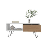 Coffee Table - Rectangular - Metal Legs - White and Natural Oak