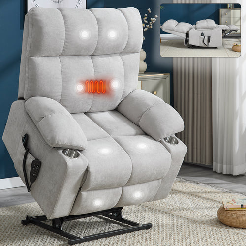 Beige Dual Motor Power Lift Recliner Chair 350 Lbs Massage