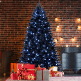 5ft Black Christmas Tree with 250 White LED Lights, 1076 Tips PE+PVC Artificial