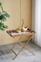Brown MDF Side Table with Swan Motif Iron Base 23.5x15.5x24