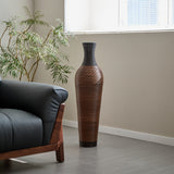 Hand-Woven PVC Rattan Floor Vase, 39 Inch Tall Black Gray Decorative Vase