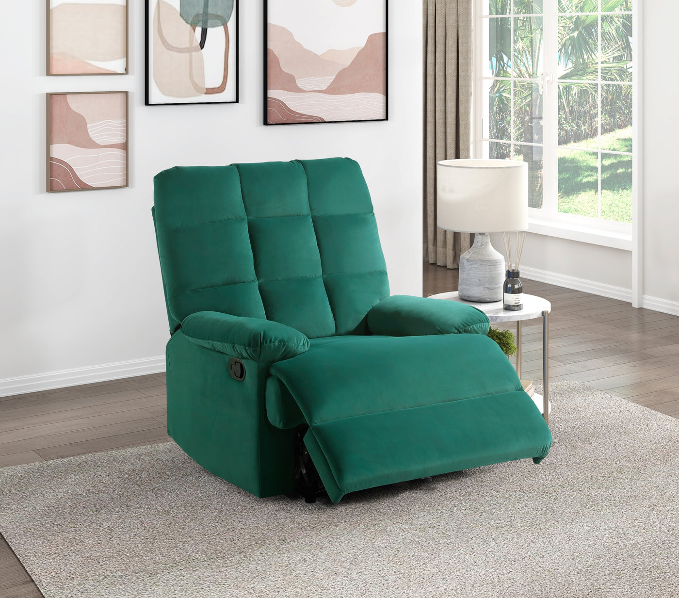 Green Velvet Reclining Chair Tufted Back Pillow Arms