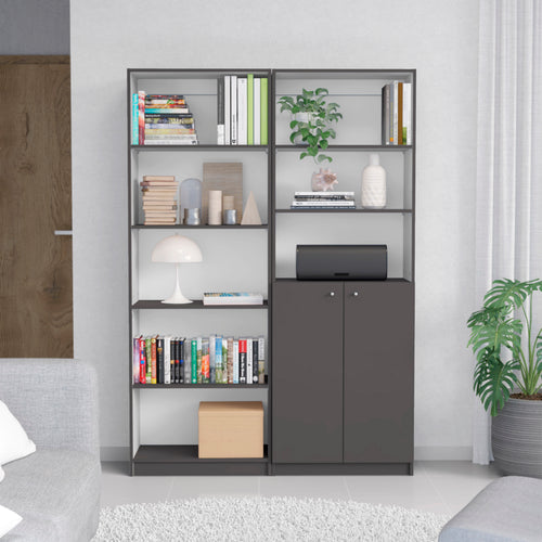 2 Piece Bookcase Set 49" Wide 8 Shelves Double Door Cabinet