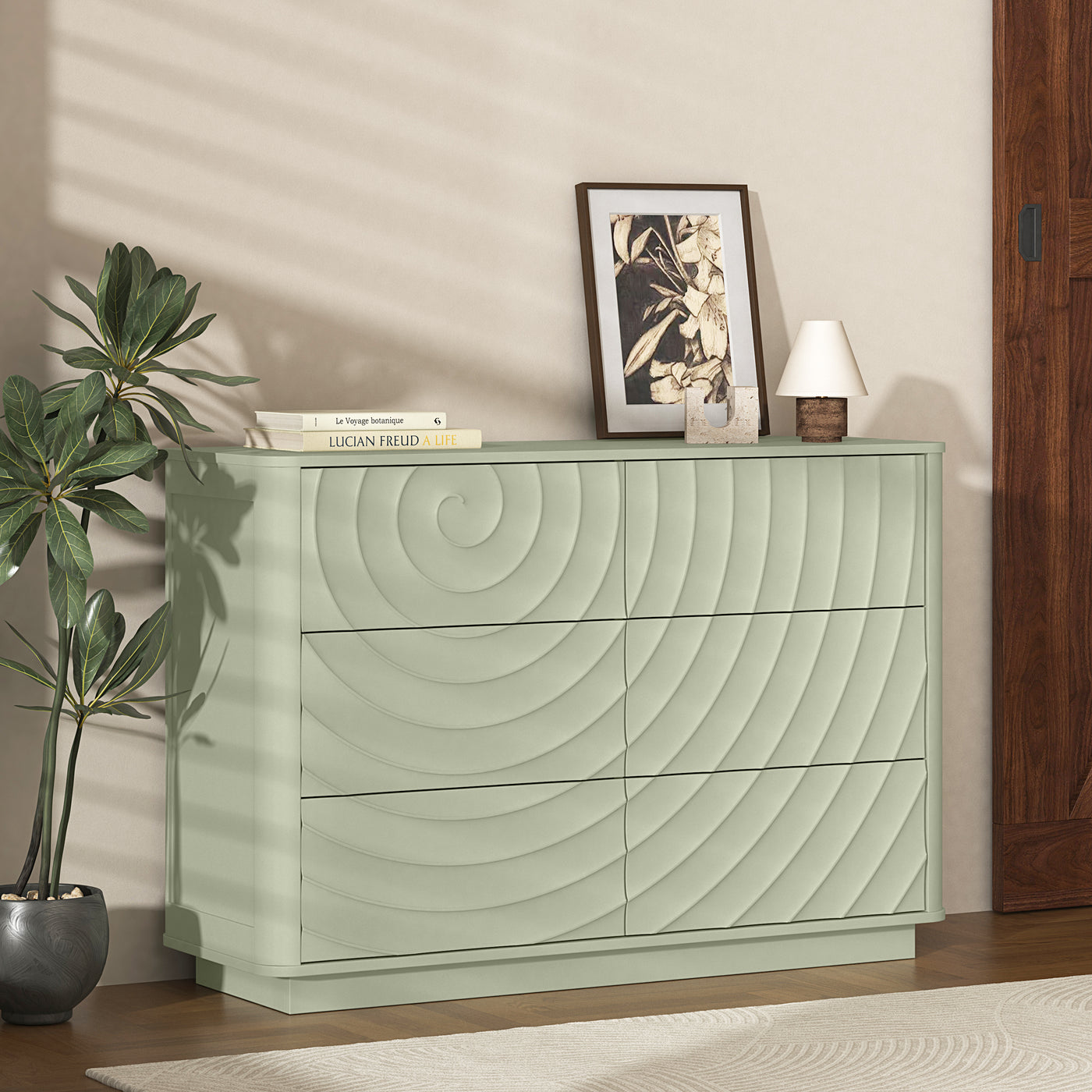 6 Drawer Dresser 46.5" Wide Sage Green Wooden Chest