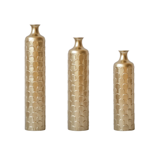 Set of 3 White Metal Floor Vases 25.2" to 34.25" Height