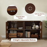 4 Door Accent Cabinet with Solid Wood Carved Doors, Adjustable Shelves