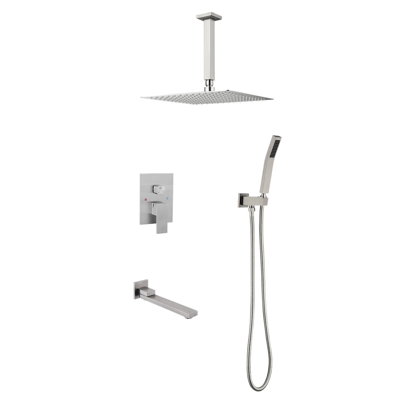 Shower System Combo with Hand Shower, 16" Head and Tub Spout