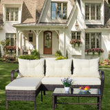Outdoor Sectional Set PE Rattan Steel Brown Beige Cushion 3 Piece 560 LB