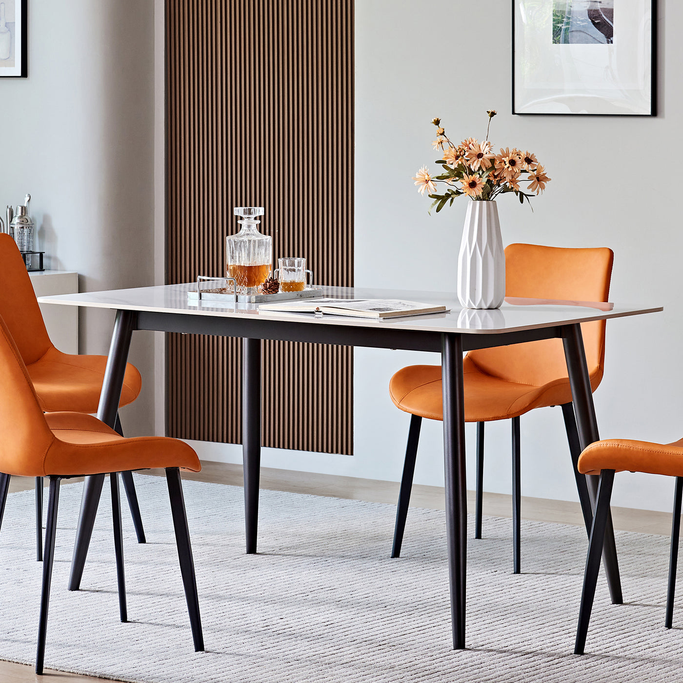Large Rectangular Dining Table 1.6m Stone Top Metal Base