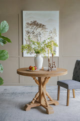 42x32" Round Dining Table Natural Wood Farmhouse Style