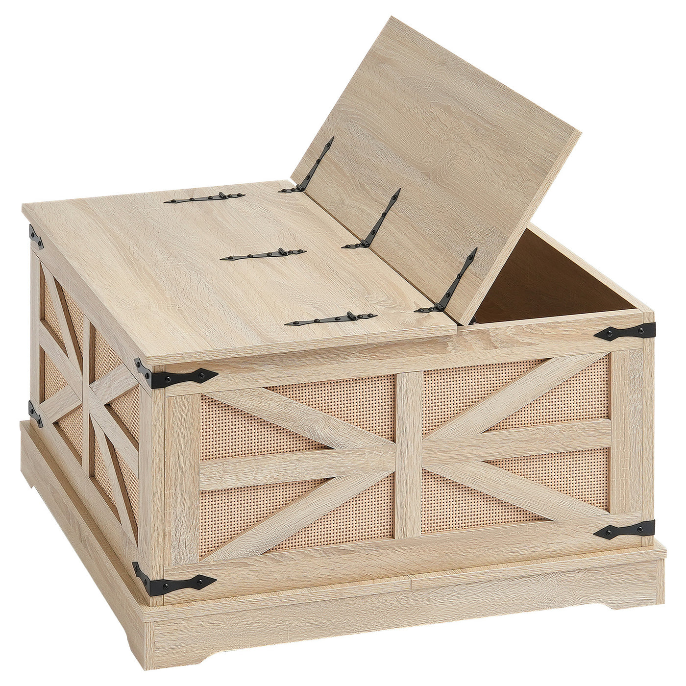 Rattan Rectangle Coffee Table 32-Inch Storage Boho Style