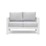 Outdoor Loveseat Aluminum White Gray Cushion 50in 600 lb Capacity
