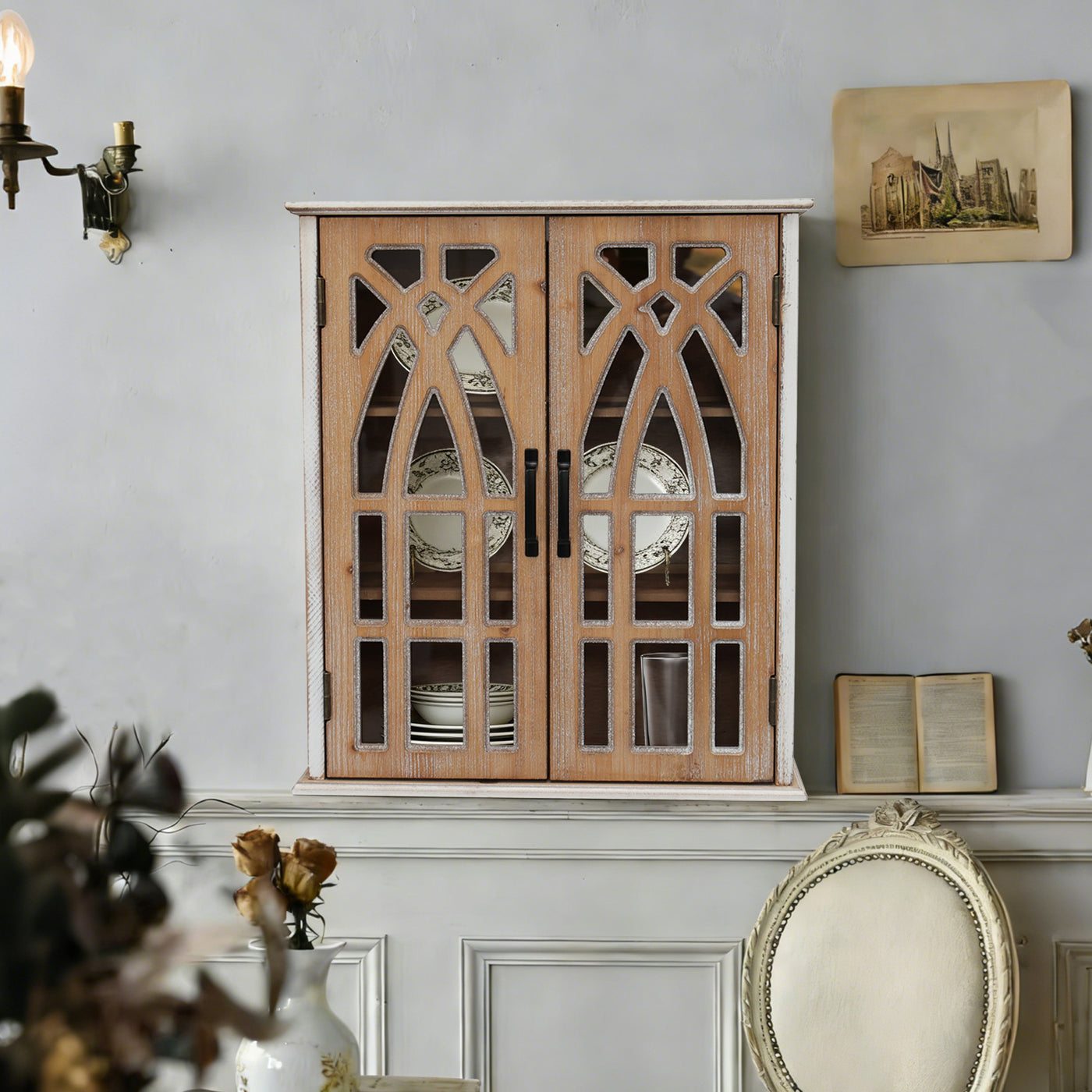 Rustic Wooden Wall Cabinet Farmhouse Storage Decorative Doors