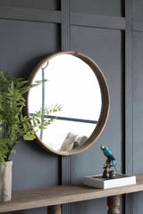 27.5' Round Wood Mirror, Wall Mounted Mirror Home Decor for Bathroom Living Room