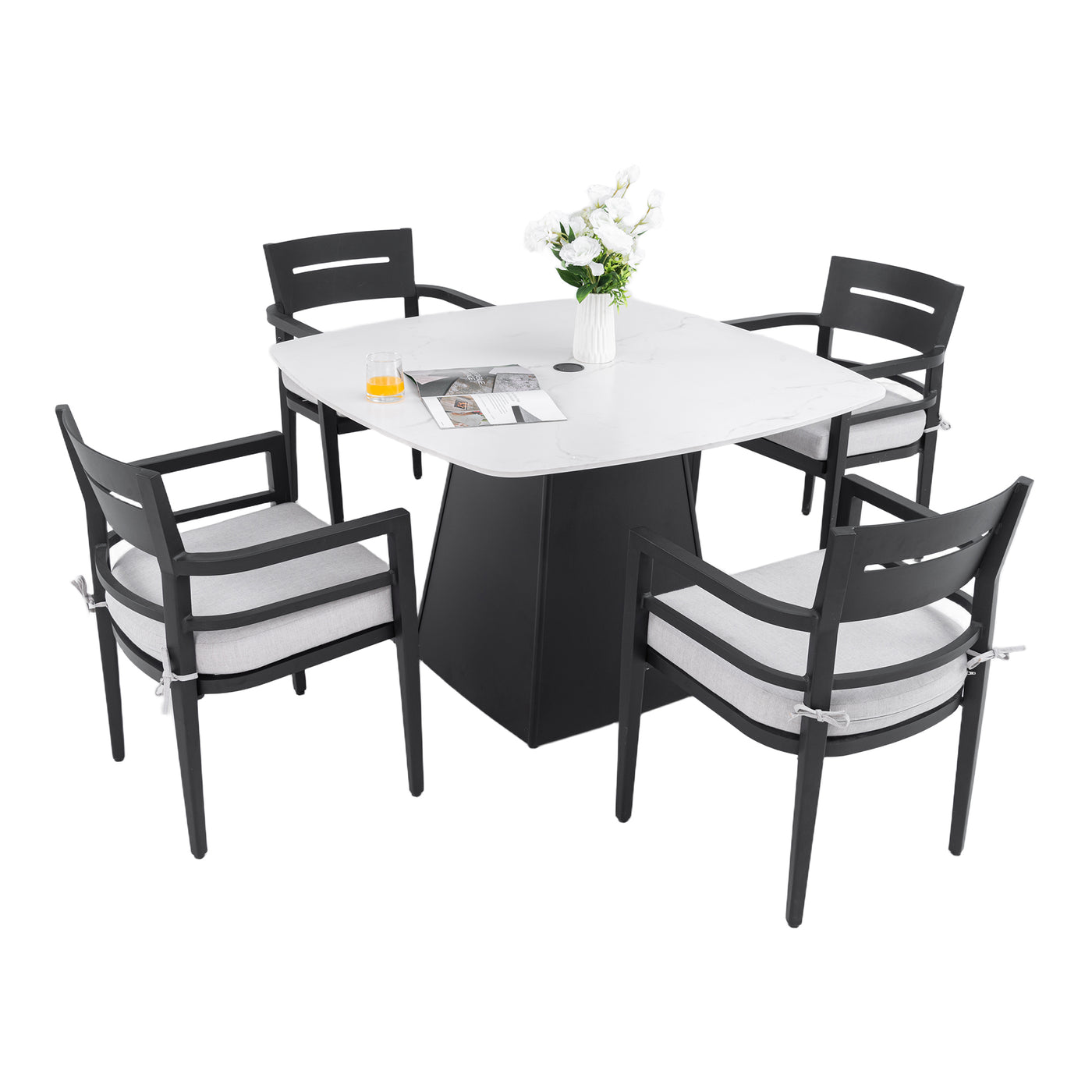 5PC Outdoor Dining Set 44x44 Marble Table 4 Chairs