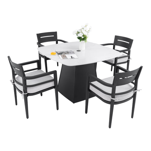5PC Outdoor Dining Set 44x44 Marble Table 4 Chairs
