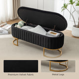 Storage Bench Bedroom Bench, Velvet Oval Upholstered End of Bed Bench