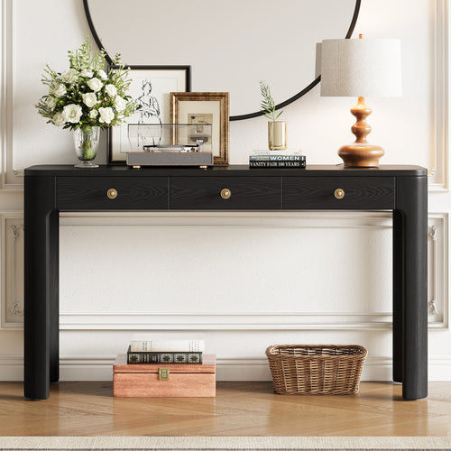 Rustic Console Table with 3 Drawers, Black Entryway