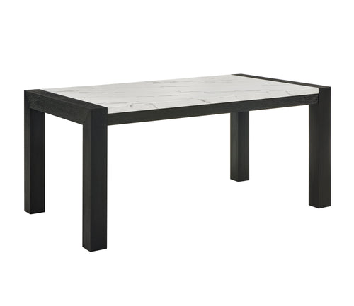 White Faux Marble Dining Table Wood Veneer Black Finish